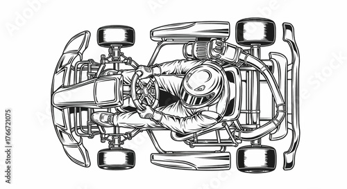 Top-Down View Go Kart Vector Illustration Monochrome