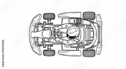 Top-Down View Go Kart Vector Illustration Monochrome