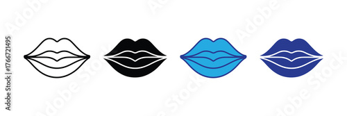 Collection of four stylized lips icons in different colors and styles, isolated on white background