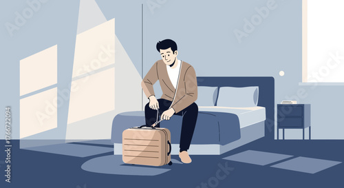 A Person Preparing A Suitcase In A Room With Natural Sunlight, Concept Illustration