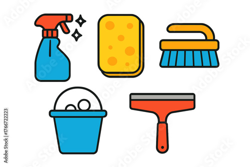 Essential household cleaning equipment and accessories for sanitation and hygiene