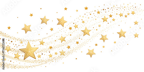 Golden stars and sparkles flowing across a dark background isolated on white background isolated on transparent background