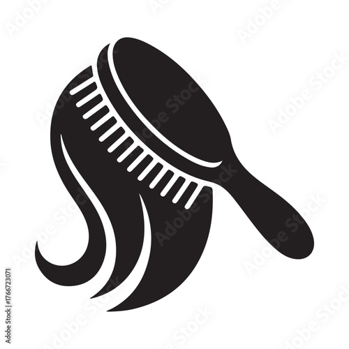 Black silhouette of a hairbrush styling long wavy hair