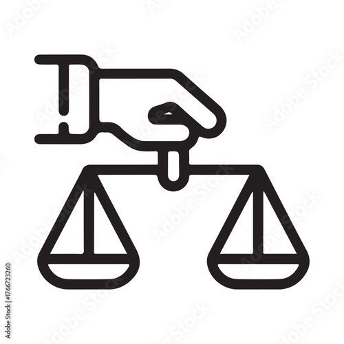 Hand holding a balance scale representing justice and fairness