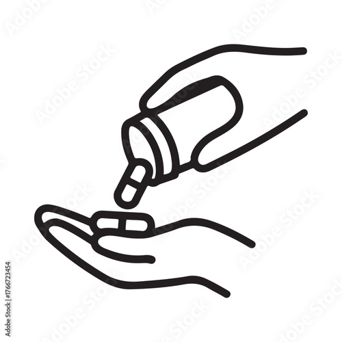 Hand pouring capsule from bottle into open palm illustration