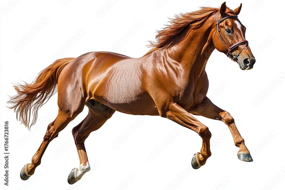 Fototapeta premium Red horse running gallop isolated on white background