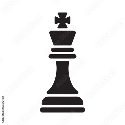 Black silhouette of a chess king piece isolated on white background
