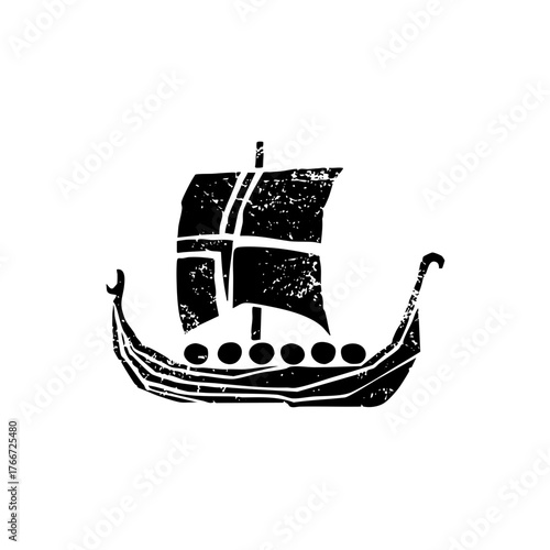 Viking Ship Sails on Water woodcut illustration