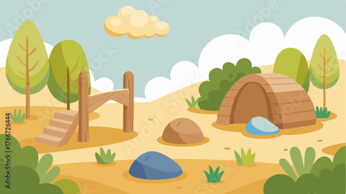 A natural playground made of timber boulders and native plants encourages children to connect with nature in a safe ecofriendly environment.