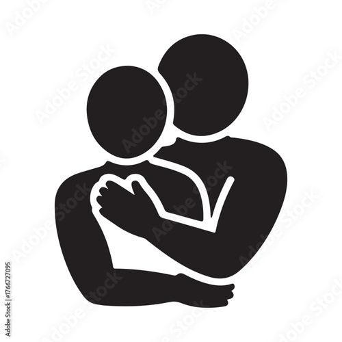 Stylized silhouette of two people embracing in a comforting hug