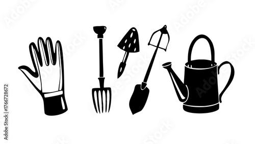 Vector art of gardening tools icon set this vector illustration features a collection of essential tools for gardening, representing the joy and satisfaction of cultivating nature