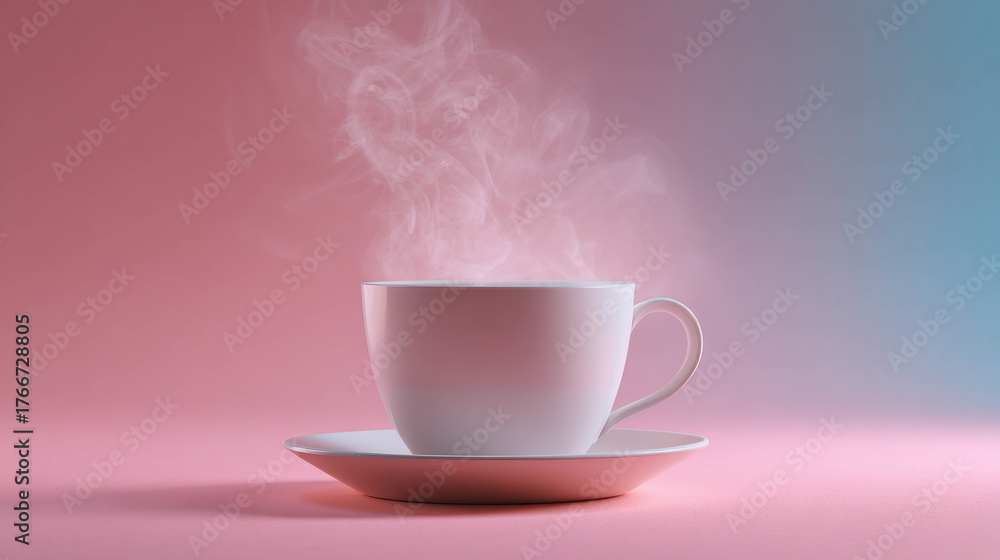 Fototapeta premium Fine Art Concept of a Steaming Cup on a Pastel Background with Soft Diffused Light Capturing Warm Beverage Vibes and Serenity