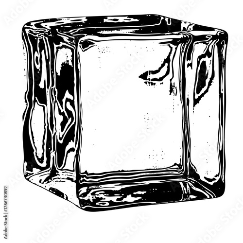 Ice cube refracts light in illustration