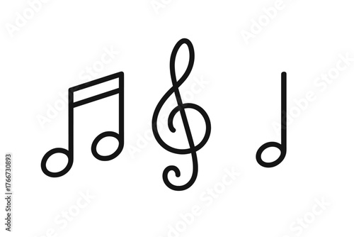 Black outline musical symbols including treble clef and various notes