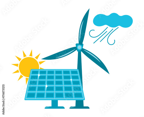 Windmill and solar panel, biopharming, energy-saving elements for logo design