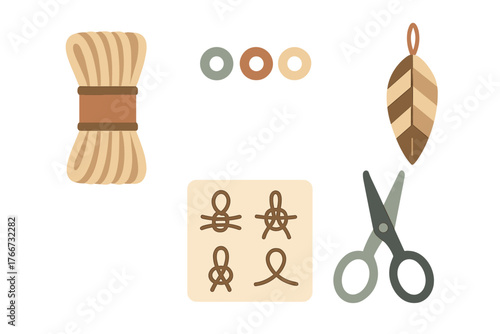 Macrame crafting tools and materials set with rope spool scissors and knot guide