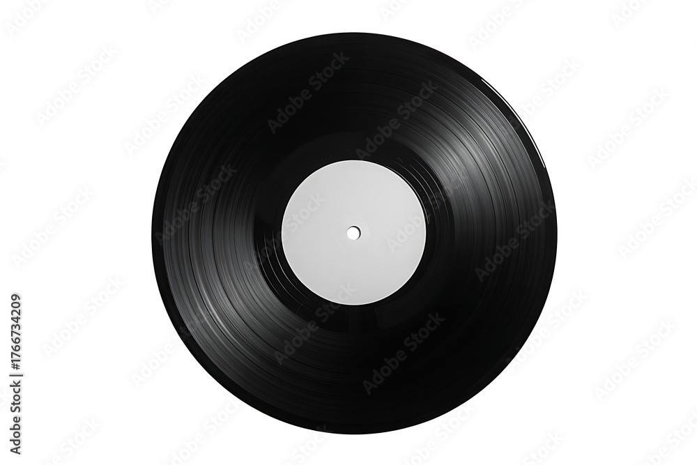 Obraz premium Black vinyl record with white label isolated on white background
