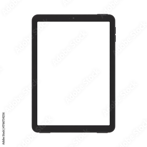 Black tablet with a blank white screen isolated on white background