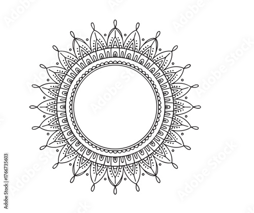 Black lines form a striking circular mandala pattern, complete with a transparent background