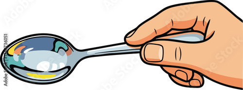 Close Up Of A Hand Holding A Metal Spoon Reflecting Abstract Colors And Light