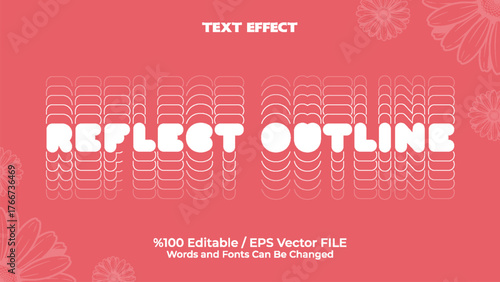 Reflect outline text effect editable vector file with pink background and floral design for creative projects