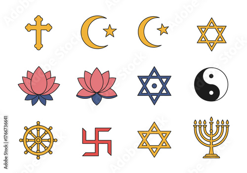 Diverse Religious Symbols: A Visual Representation of Faith and Spirituality.