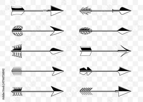 Arrow icons with different shapes. Direction symbols for navigation and target concepts. Clean black graphics for minimal projects