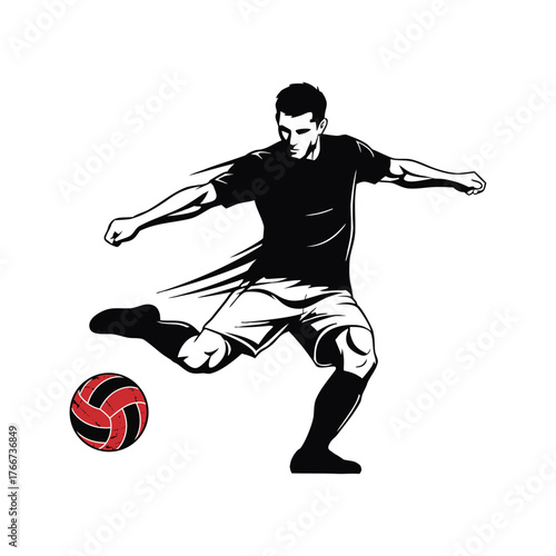 Dynamic Soccer Player Kicking Football Vector Illustration Action, Sports Power Energy Sketch Style