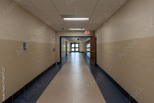 An empty hallway in a public school