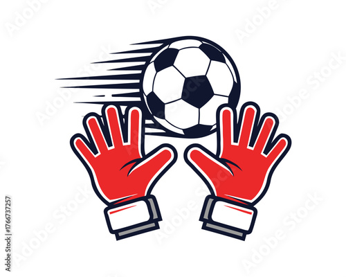 Goalkeeper Gloves Catching Speeding Soccer Ball Vector Football Save, Action Sports Logo Graphic