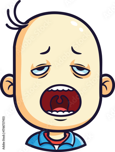 Pixel Art Baby Yawning Wide Open Mouth Tired Expression Blue Shirt Red Collar