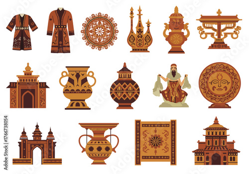 Collection of Asian Cultural Artifacts and Architectural Elements.