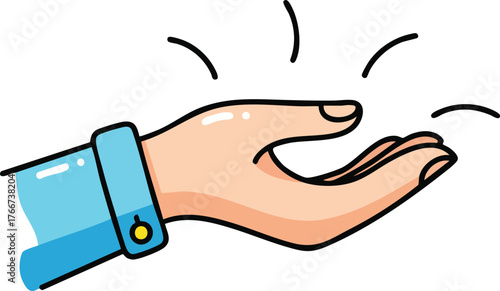 Open Hand Offering Something With Blue Shirt Sleeve and Light Rays Around Fingers