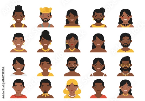 Diverse Collection of African Descent People Avatars.