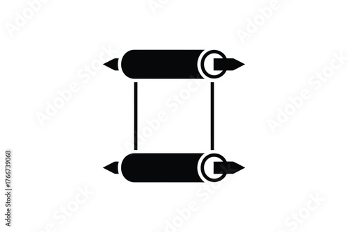 Two black scrolls connected by vertical lines symbolizing a connection or link