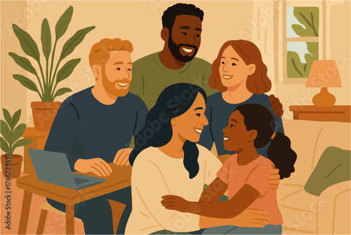 Happy diverse family spending time together at home — love and connection