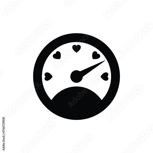 Black silhouette of a speedometer with hearts indicating love or emotion level