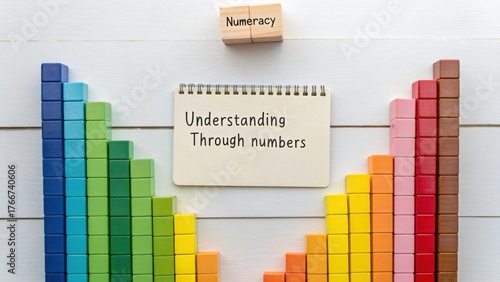 Colorful Numeric Cubes Stacked Into Ascending Rows for Education