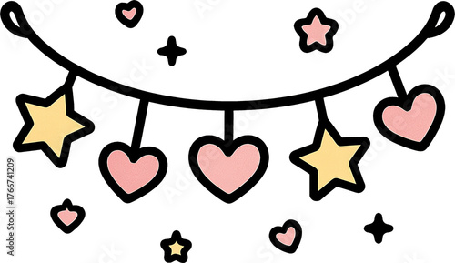 Cute Clipart of Colorful Hearts and Stars in Soft Pastel Tones for Decorative Use.