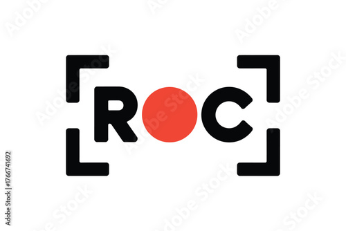 Simple and modern recording icon with roc text and red circle
