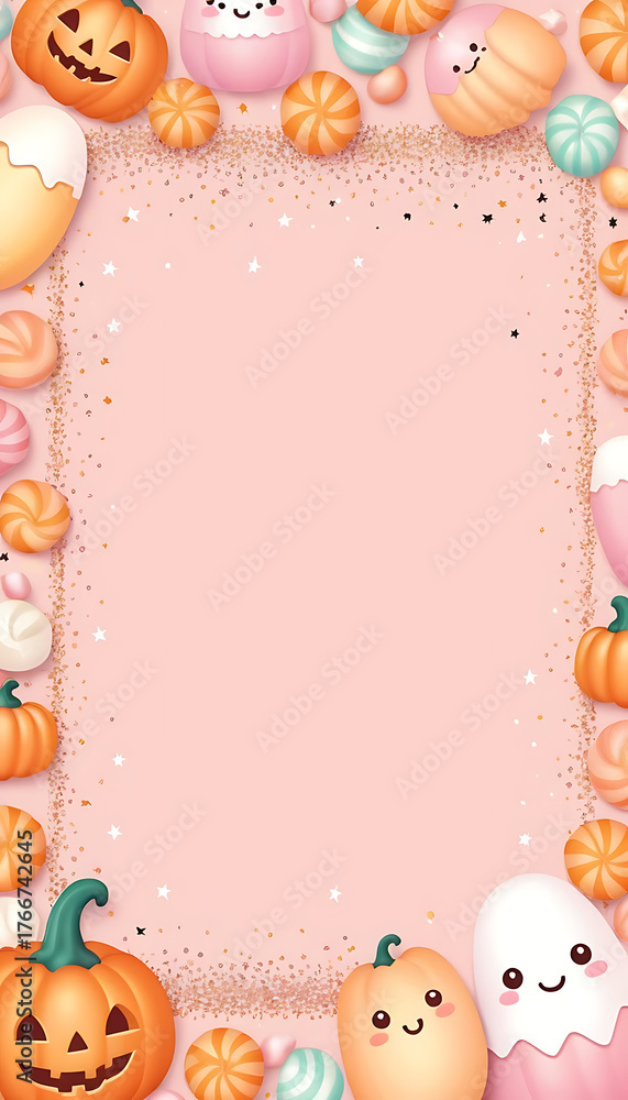Fototapeta premium Soft Peach Sprinkle Frame with Pumpkins