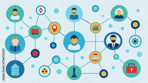An infographic displaying diverse industry icons connected by a web of lines highlighting crossindustry networking opportunities.
