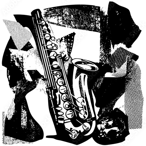Saxophone jazz music in abstract composition