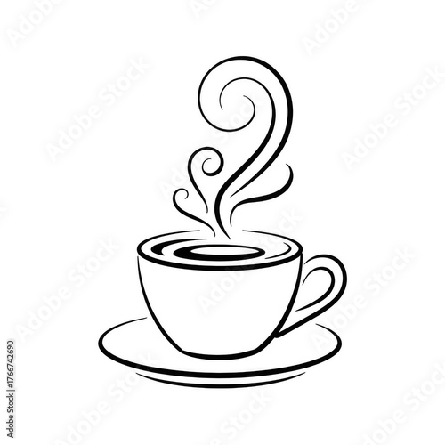 Elegant line art of a steaming coffee cup drink isolated on a transparent background