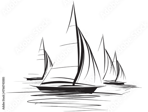 Elegant Sailboat Regatta Vector Line Design