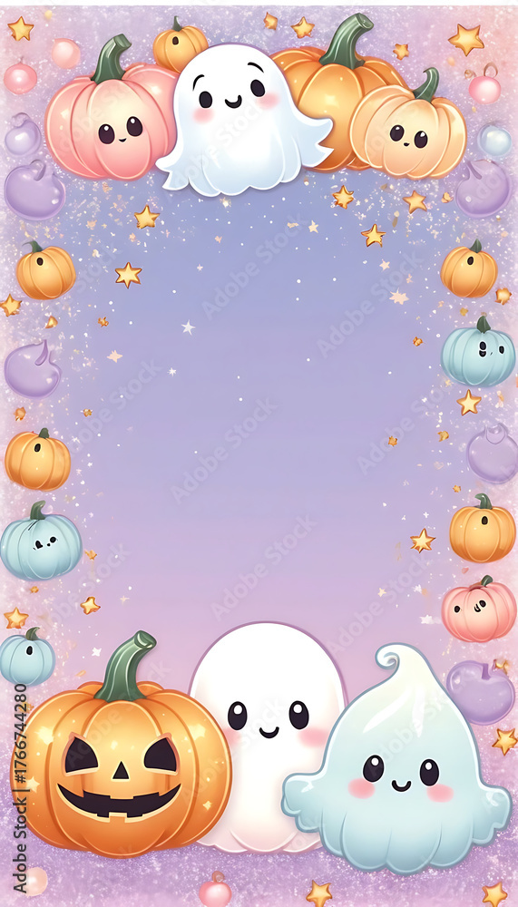 Naklejka premium Gradient Halloween Poster Frame with Cute Characters