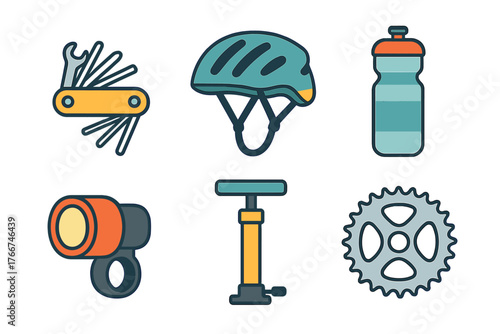 Essential bicycle maintenance and safety equipment icons set