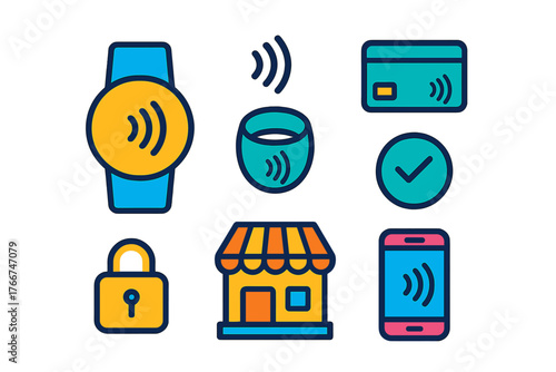 Set of icons for contactless digital payment and near field communication technology