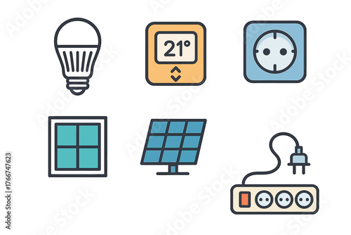 Collection of icons for home energy saving and electrical equipment