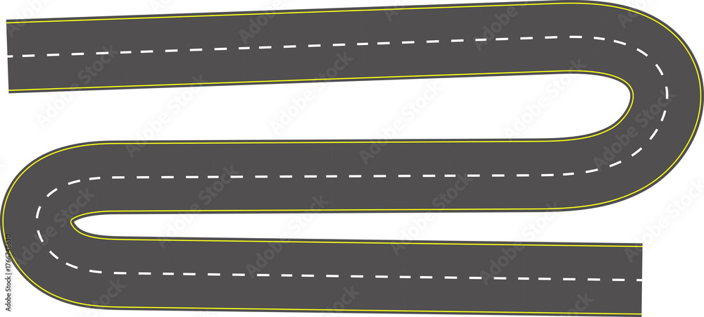 Obraz premium Wavy road top view, winding curves asphalt road